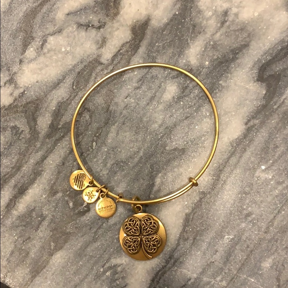 Gold Alex + Ani four leaf clover bangle